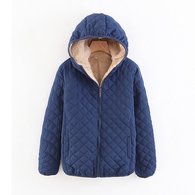 Women Autumn Winter Parkas Coat Jackets Female Lamb Hooded Plaid Long Sleeve Warm Winter Jacket Plus Size S~3XL casaco feminino
