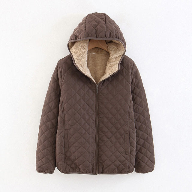Women Autumn Winter Parkas Coat Jackets Female Lamb Hooded Plaid Long Sleeve Warm Winter Jacket Plus Size S~3XL casaco feminino