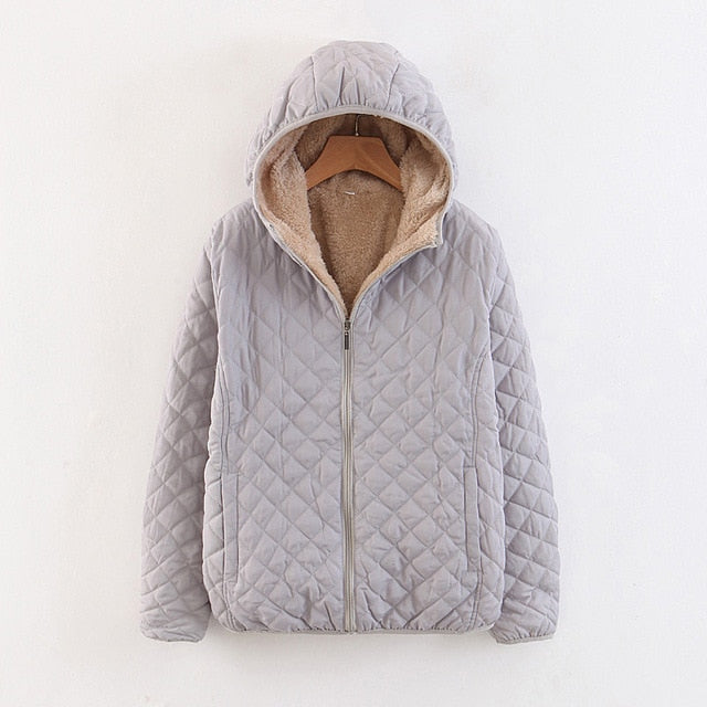Women Autumn Winter Parkas Coat Jackets Female Lamb Hooded Plaid Long Sleeve Warm Winter Jacket Plus Size S~3XL casaco feminino