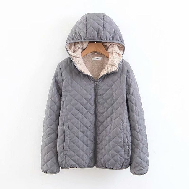 Women Autumn Winter Parkas Coat Jackets Female Lamb Hooded Plaid Long Sleeve Warm Winter Jacket Plus Size S~3XL casaco feminino