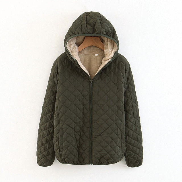 Women Autumn Winter Parkas Coat Jackets Female Lamb Hooded Plaid Long Sleeve Warm Winter Jacket Plus Size S~3XL casaco feminino