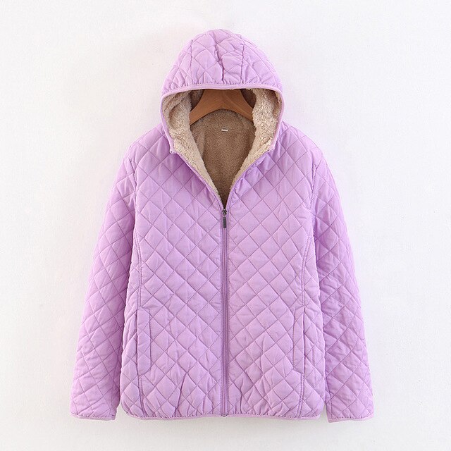 Women Autumn Winter Parkas Coat Jackets Female Lamb Hooded Plaid Long Sleeve Warm Winter Jacket Plus Size S~3XL casaco feminino