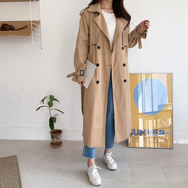 Russian Style Women‘s Long Trench Coats Top quality oversized cotton overcoats Abrigos Mujer